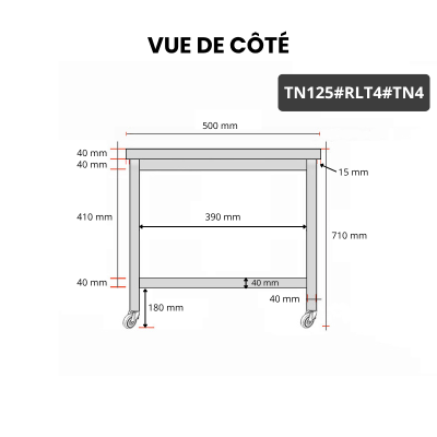 Table inox soubassement 1200 x 500 mm sur roulettes / GOLDINOX