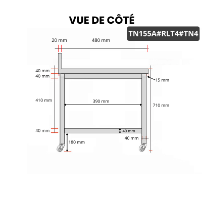 Table inox soubassement 1500 x 500 mm adossée sur roulettes / GOLDINOX