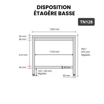 Table inox 1200 x 800 mm / GOLDINOX