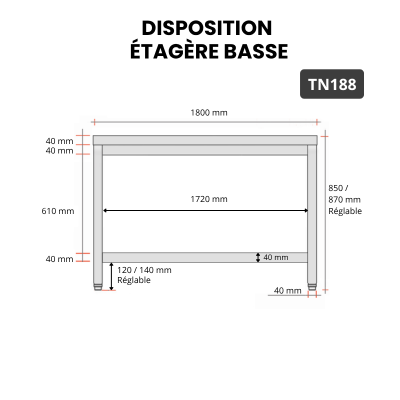 Table inox 1800 x 800 mm / GOLDINOX