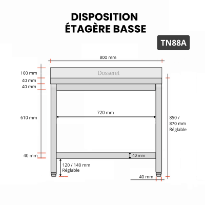 Table inox 800 x 800 mm adossée / GOLDINOX