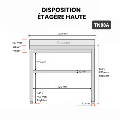 Table inox 800 x 800 mm adossée / GOLDINOX