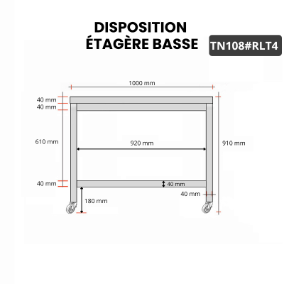 Table inox 1000 x 800 mm sur roulettes / GOLDINOX