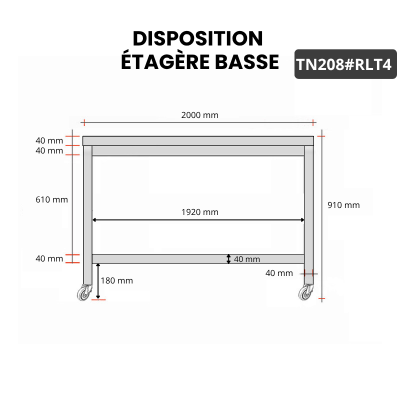 Table inox 2000 x 800 mm sur roulettes / GOLDINOX