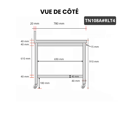 Table inox 1000 x 800 mm adossée sur roulettes / GOLDINOX
