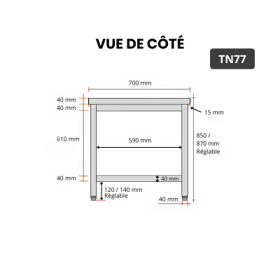 Table inox 700 x 700 mm PREMIUM / GOLDINOX 