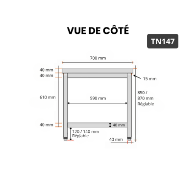 Table inox 1400 x 700 mm PREMIUM / GOLDINOX 