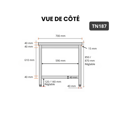 Table inox 1800 x 700 mm PREMIUM / GOLDINOX 