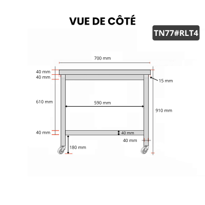 Table inox 700 x 700 mm sur roulettes / GOLDINOX 