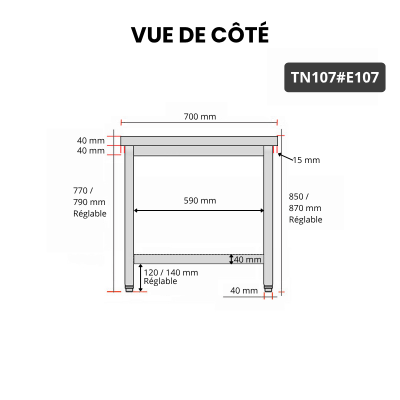 Table inox 1000 x 700 mm avec 2 étagères / GOLDINOX