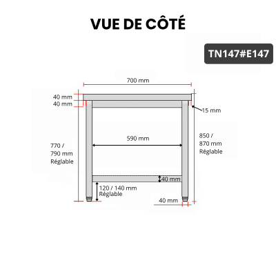 Table inox 1400 x 700 mm avec 2 étagères / GOLDINOX