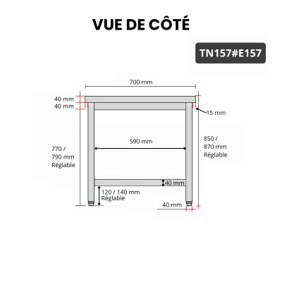 Table inox 1500 x 700 mm avec 2 étagères / GOLDINOX