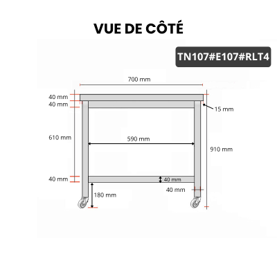 Table inox 1000 x 700 mm avec 2 étagères sur roulettes / GOLDINOX