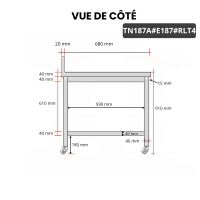 Table inox 1800 x 700 mm adossée avec 2 étagères sur roulettes / GOLDINOX