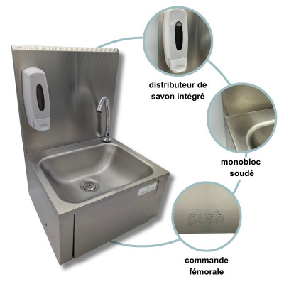 Lot de 2 Lave-mains à commande fémorale + Distributeur de savon PREMIUM / GOLDINOX