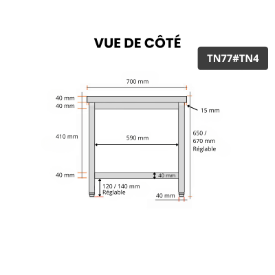 Table inox soubassement 700 x 700 mm / GOLDINOX