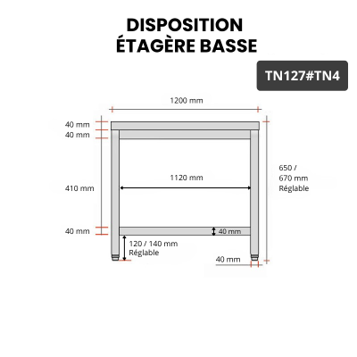 Table inox soubassement 1200 x 700 mm / GOLDINOX