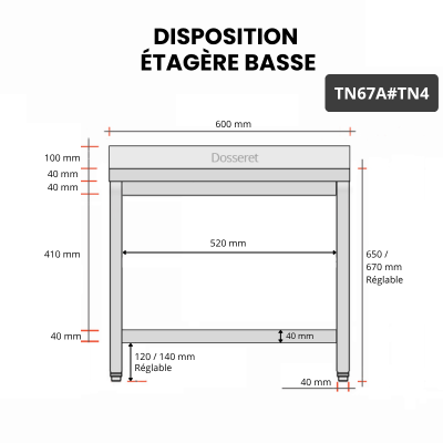 Table inox soubassement 600 x 700 mm adossée / GOLDINOX