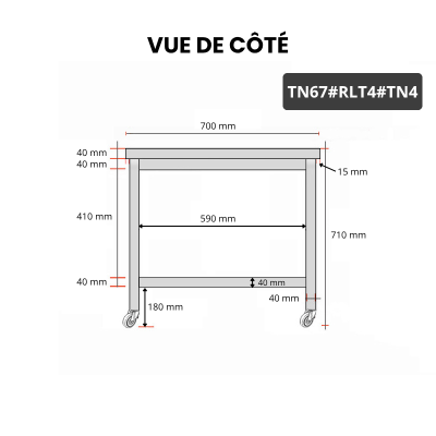 Table inox soubassement 600 x 700 mm sur roulettes / GOLDINOX