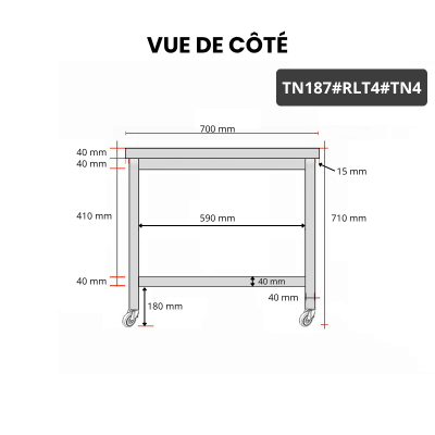 Table inox soubassement 1800 x 700 mm sur roulettes / GOLDINOX