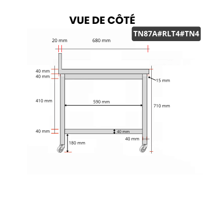Table inox soubassement 800 x 700 mm adossée sur roulettes / GOLDINOX
