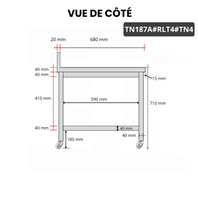 Table inox soubassement 1800 x 700 mm adossée sur roulettes / GOLDINOX