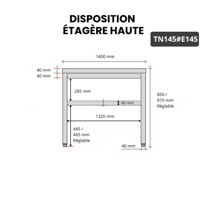 Table inox 1400 x 500 mm avec 2 étagères / GOLDINOX Table inox 1400 x 500 mm avec 2 étagères / GOLDINOX