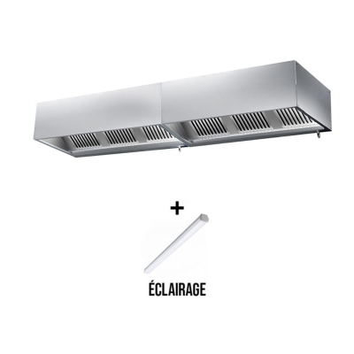 Hotte caisson sans moteur 2700x900x450 mm avec éclairage, filtre et robinet de vidange PREMIUM / GOLDINOX
