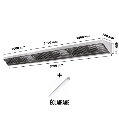 Hotte murale sans moteur 5800x700x450 mm avec éclairage, filtre et robinet de vidange PREMIUM / GOLDINOX