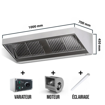 Hotte murale avec moteur 1000x700x450 mm avec variateur, éclairage, filtre et robinet de vidange PREMIUM / GOLDINOX