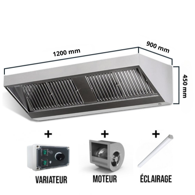 Hotte murale avec moteur 1200x900x450 mm avec variateur, éclairage, filtre et robinet de vidange PREMIUM / GOLDINOX
