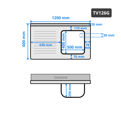 Plonge lave-vaisselle inox 1 bac - 1200 x 600 mm égouttoir gauche PREMIUM / GOLDINOX