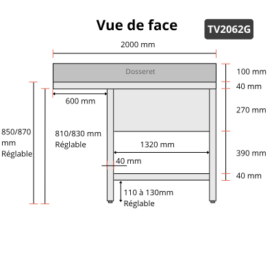 Plonge lave-vaisselle inox 2 bacs - 2000 x 600 mm égouttoir gauche PREMIUM / GOLDINOX Plonge lave-vaisselle inox 2 bacs - 2000 x 600 mm égouttoir gauche PREMIUM / GOLDINOX