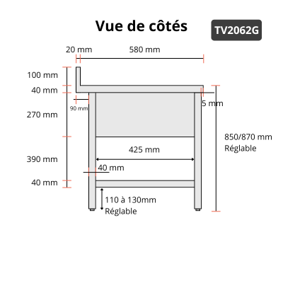 Plonge lave-vaisselle inox 2 bacs - 2000 x 600 mm égouttoir gauche PREMIUM / GOLDINOX Plonge lave-vaisselle inox 2 bacs - 2000 x 600 mm égouttoir gauche PREMIUM / GOLDINOX