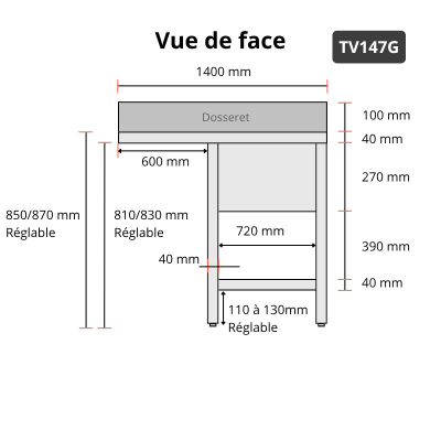 Plonge lave-vaisselle inox 1 bac - 1400 x 700 mm égouttoir gauche PREMIUM / GOLDINOX