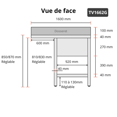 Plonge lave-vaisselle inox 2 bacs - 1600 x 700 mm égouttoir gauche PREMIUM / GOLDINOX