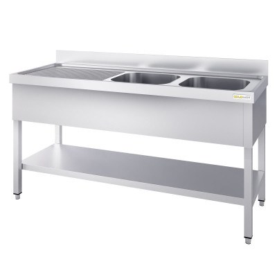 Plonge inox 1400x600mm avec 2 bacs à droite et égouttoir à gauche PREMIUM - GOLDINOX Plonge inox 1400x600mm avec 2 bacs à droite et égouttoir à gauche PREMIUM - GOLDINOX