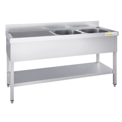 Plonge inox 1400x600mm avec 2 bacs à droite et égouttoir à gauche PREMIUM - GOLDINOX Plonge inox 1400x600mm avec 2 bacs à droite et égouttoir à gauche PREMIUM - GOLDINOX