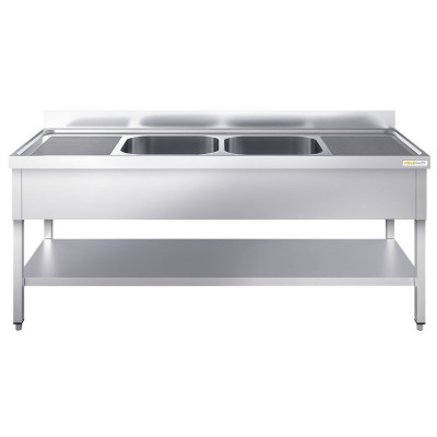 Plonge inox 1800x600mm avec 2 bacs au centre et égouttoir gauche et droite IDEAL - GOLDINOX Plonge inox 1800x600mm avec 2 bacs au centre et égouttoir gauche et droite IDEAL - GOLDINOX