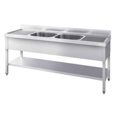 Plonge inox 1800x600mm avec 2 bacs au centre et égouttoir gauche et droite IDEAL - GOLDINOX Plonge inox 1800x600mm avec 2 bacs au centre et égouttoir gauche et droite IDEAL - GOLDINOX