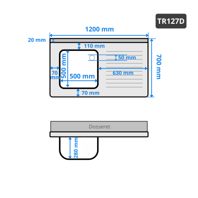Plonge inox 1 bac - 1200 x 700 mm égouttoir droite PREMIUM / GOLDINOX 