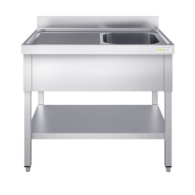 Plonge inox 1000x600 avec 1 bac à droite et égouttoir à gauche PREMIUM - GOLDINOX Plonge inox 1000x600 avec 1 bac à droite et égouttoir à gauche PREMIUM - GOLDINOX