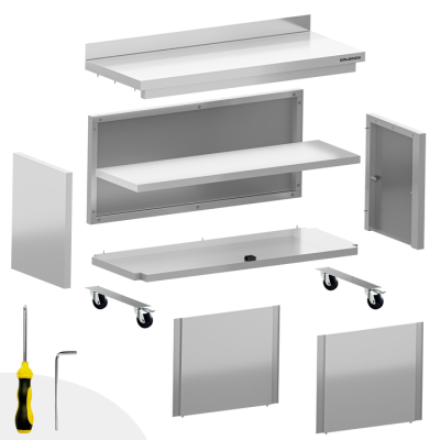 Meuble bas inox 1400 x 800 mm adossée sur roulettes / GOLDINOX