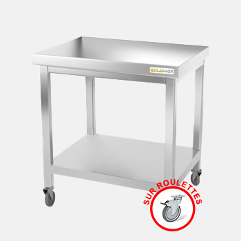 Table de travail inox sur roulettes avec étagère inférieure profondeur 600 mm