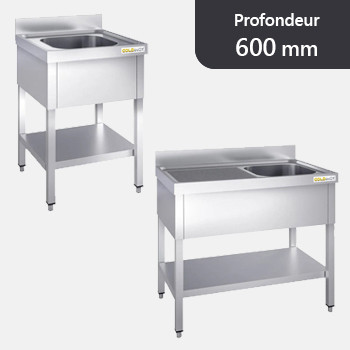 Plonge inox 1 Bac - Profondeur 600 mm