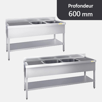 Plonge inox 2 Bacs - Profondeur 600 mm