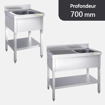 Plonge inox 1 Bac - Profondeur 700 mm