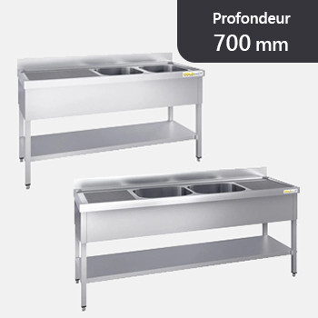 Plonge inox 2 Bacs - Profondeur 700 mm