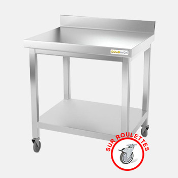 Table de travail inox sur roulettes avec dosseret profondeur 500 mm