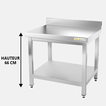  Table de travail inox soubassement avec dosseret profondeur 600 mm